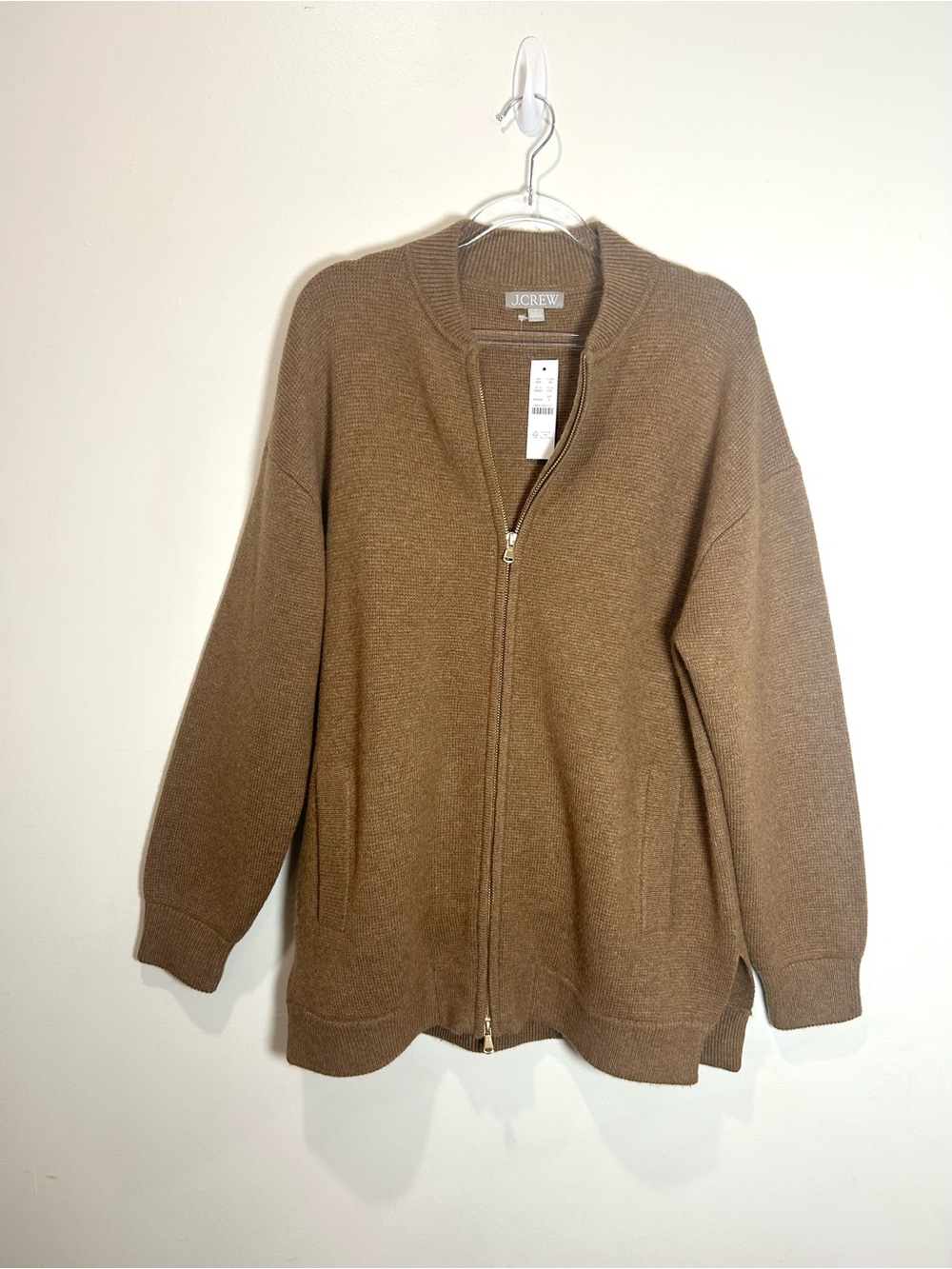 NEW J.Crew Full-Zip Flight Sweater Jacket Oversized Womens S Wool Blend Brown - Picture 3 of 13